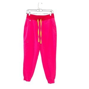 Figs Pink Jogger Pants with Yellow Drawstring